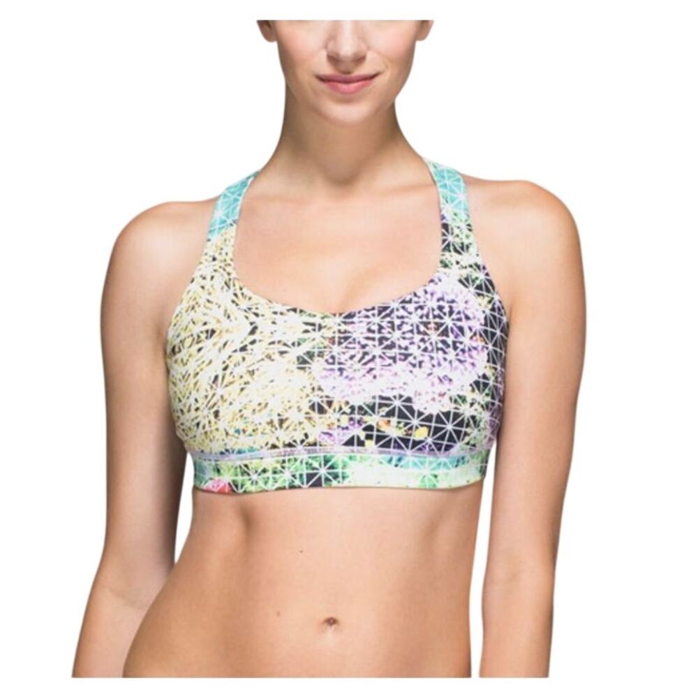 Lululemon 50 Rep Paradise Grid Very Green Multi Athletic Workout Sports Bra
